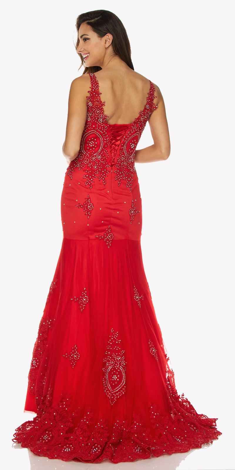 Juliet 654 Mermaid Gown Lace Up Back Embroidered