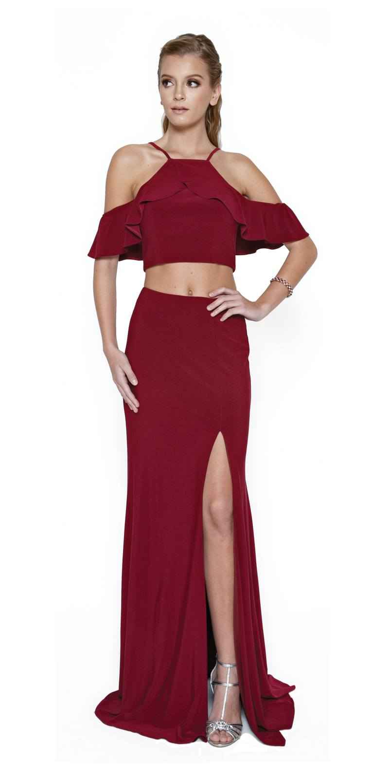 Juliet 662 Cold-Shoulder Two-Piece Gown with Slit