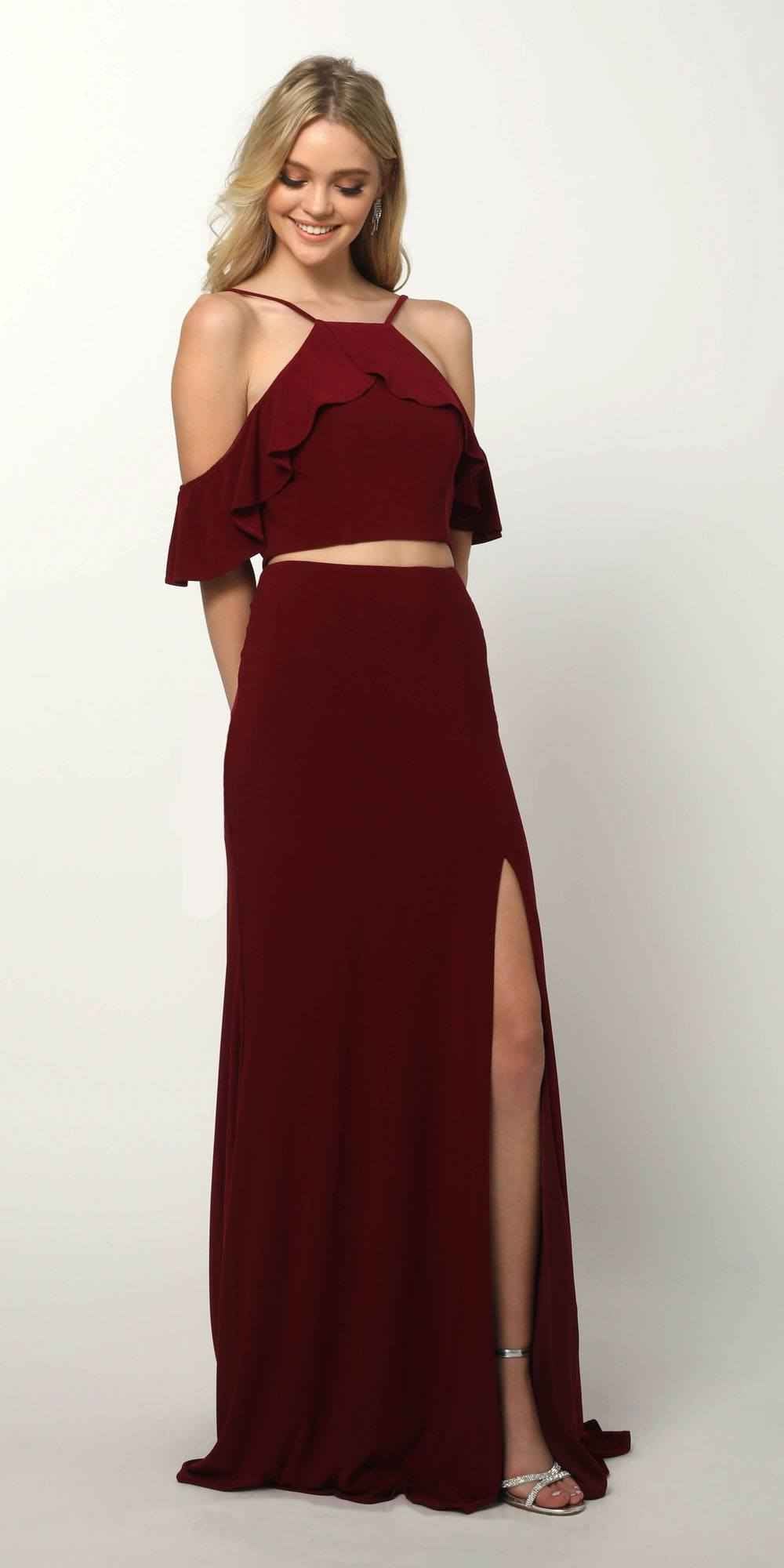 Juliet 662 Cold-Shoulder Two-Piece Gown with Slit