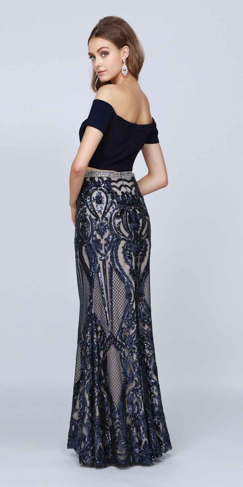 Juliet 663 Off-Shoulder Crop Top Two-Piece Long Dress