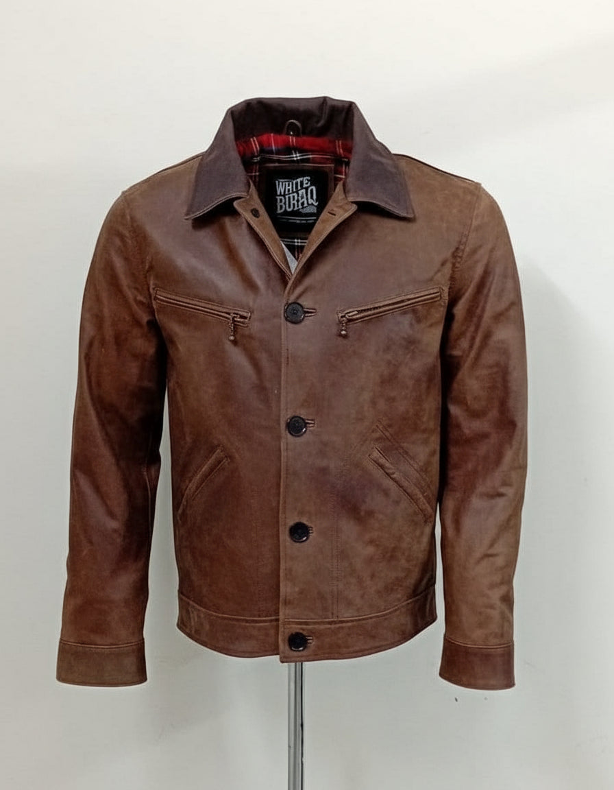 Men's Distressed Brown Nubuck Cowhide Mechanic's Jacket