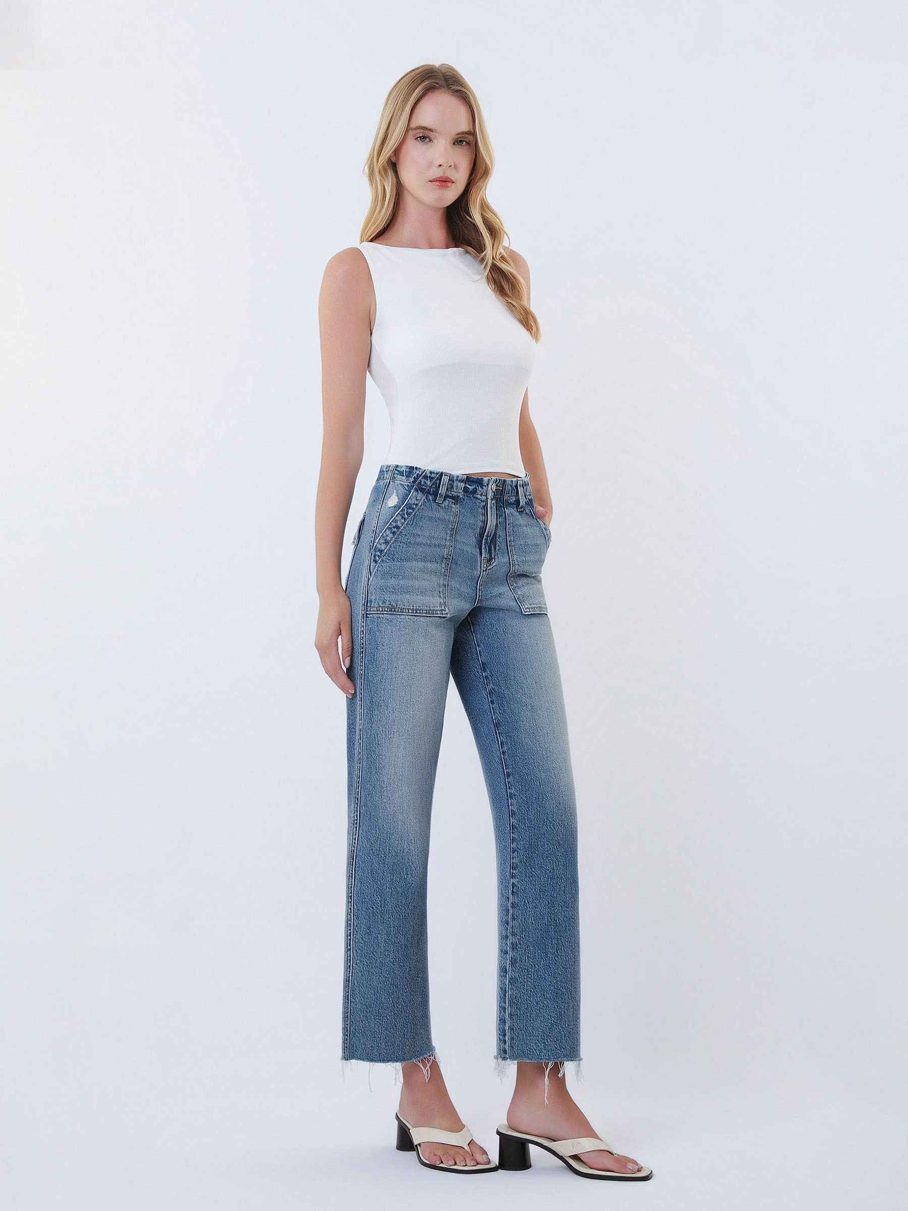 Aileeah High Rise Patch Pocket Jeans