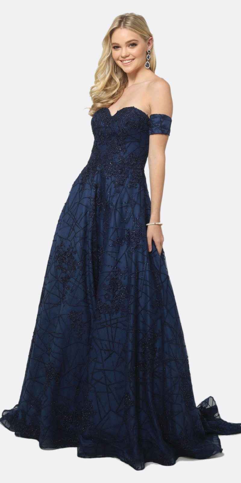 Juliet 692 Long Embroidered Lace Ball Gown Dress With Arm Band