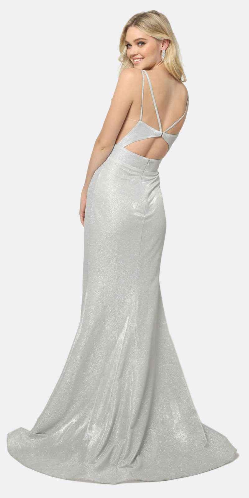 Juliet 695 Glitter Sheath Dress Floor Length Deep-V Neckline
