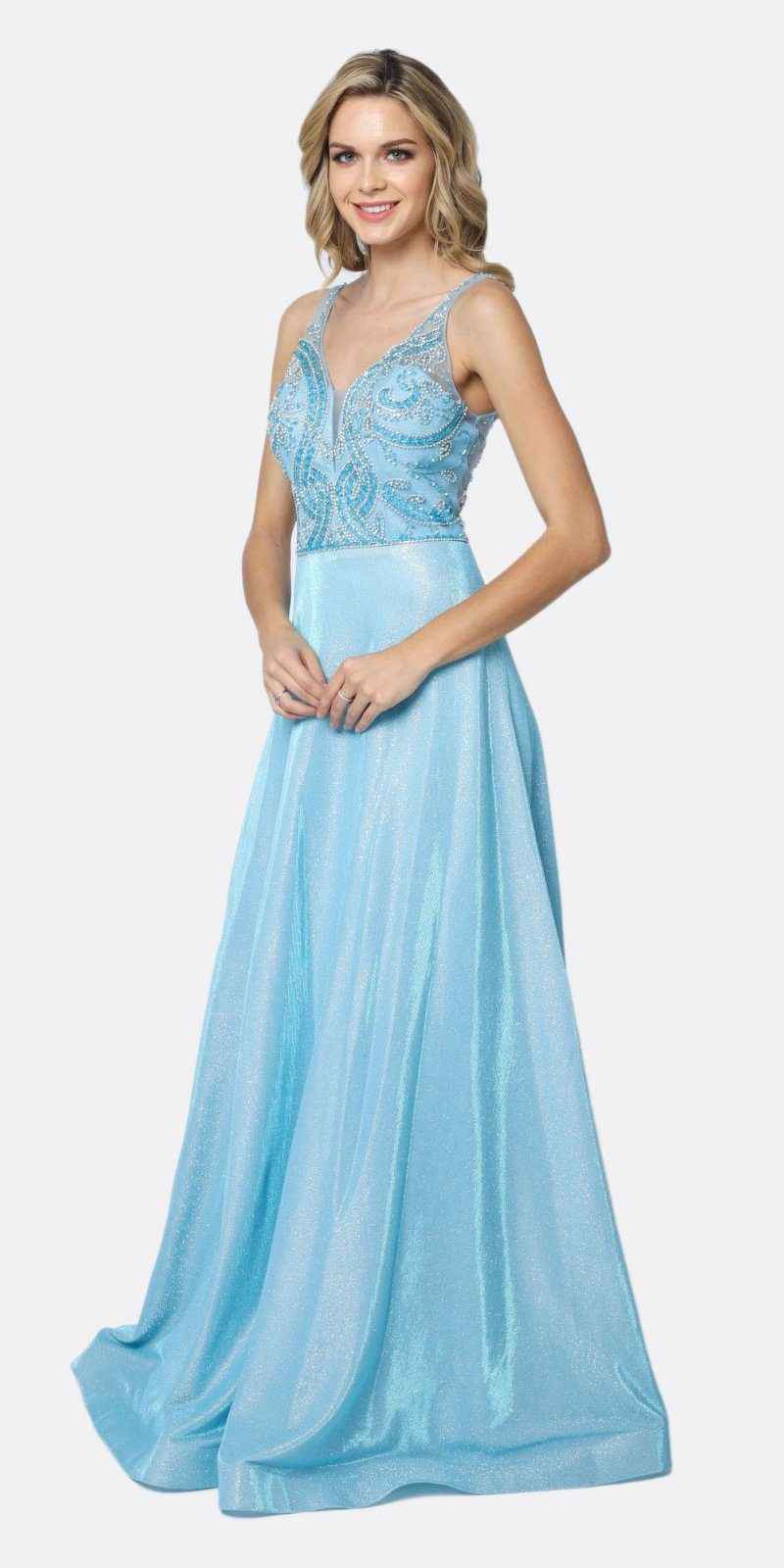 Juliet 699 Metallic Glitter Dress Embellished Bodice V-Neck Sleeveless