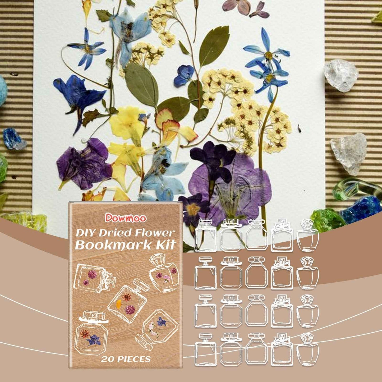 Dowmoo Dry Flower Bookmark Kit, Handmade Diy Bottle Dry Flower Hand Curtain Sticker Clear Bookmark Glass Bottle Decoration