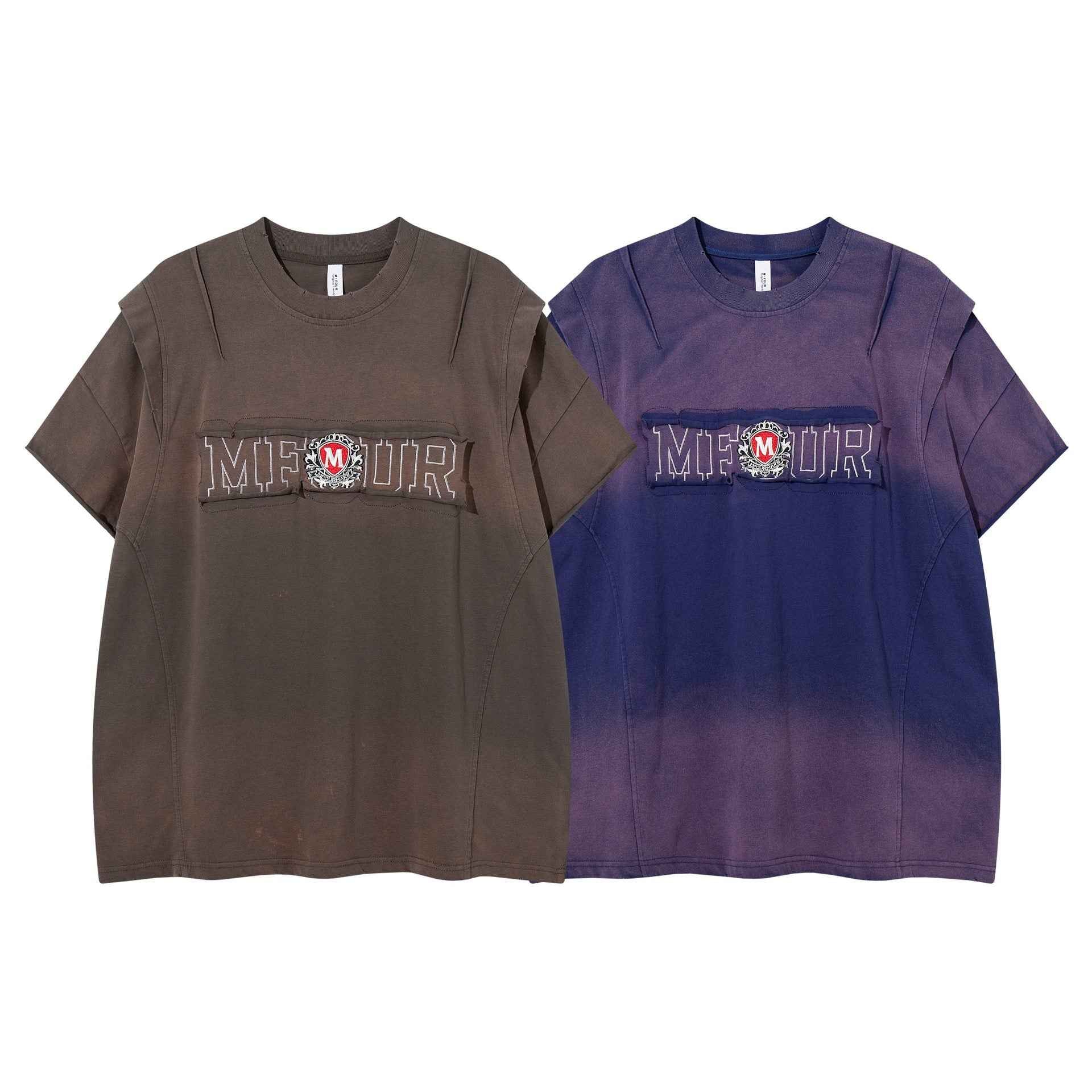 Deconstruction splicing gradient short sleeved shirt