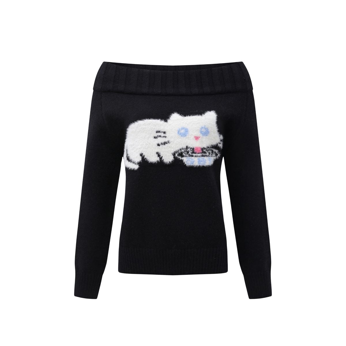 Fluffy Cat Off-Shoulder Sweater