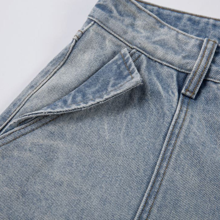 Paneled Light Wash Barrel Jeans