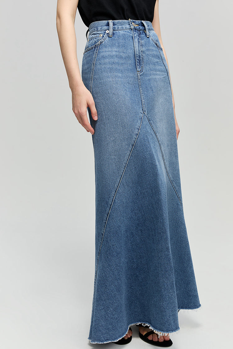Ocean Wave Denim Skirt HJ821 - JUSTLUXURY