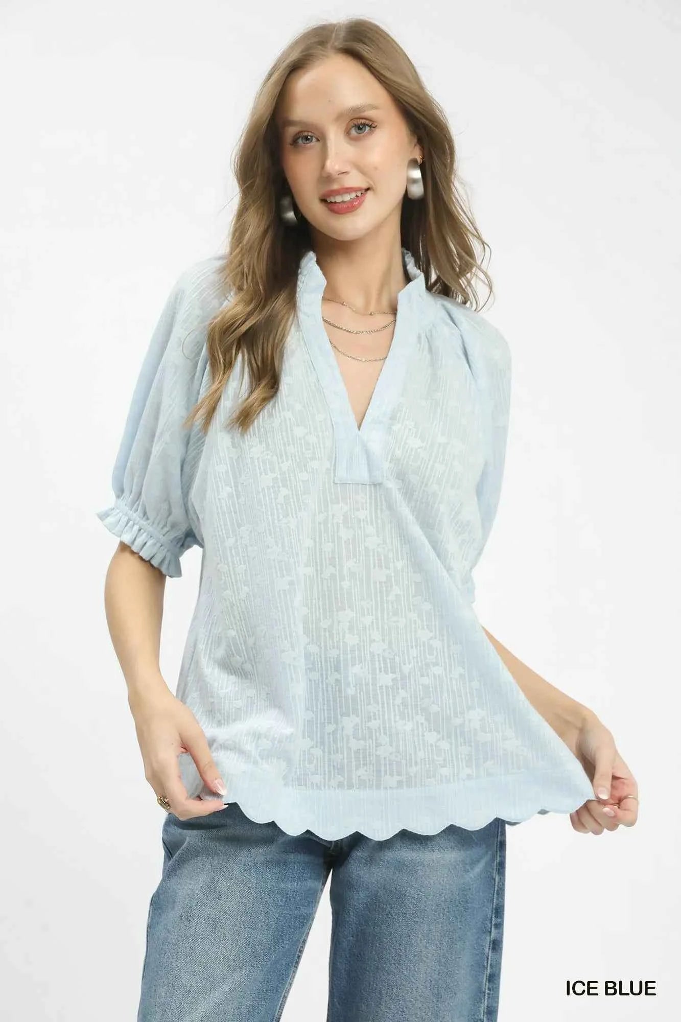 Umgee Textured Pintuck Blouse