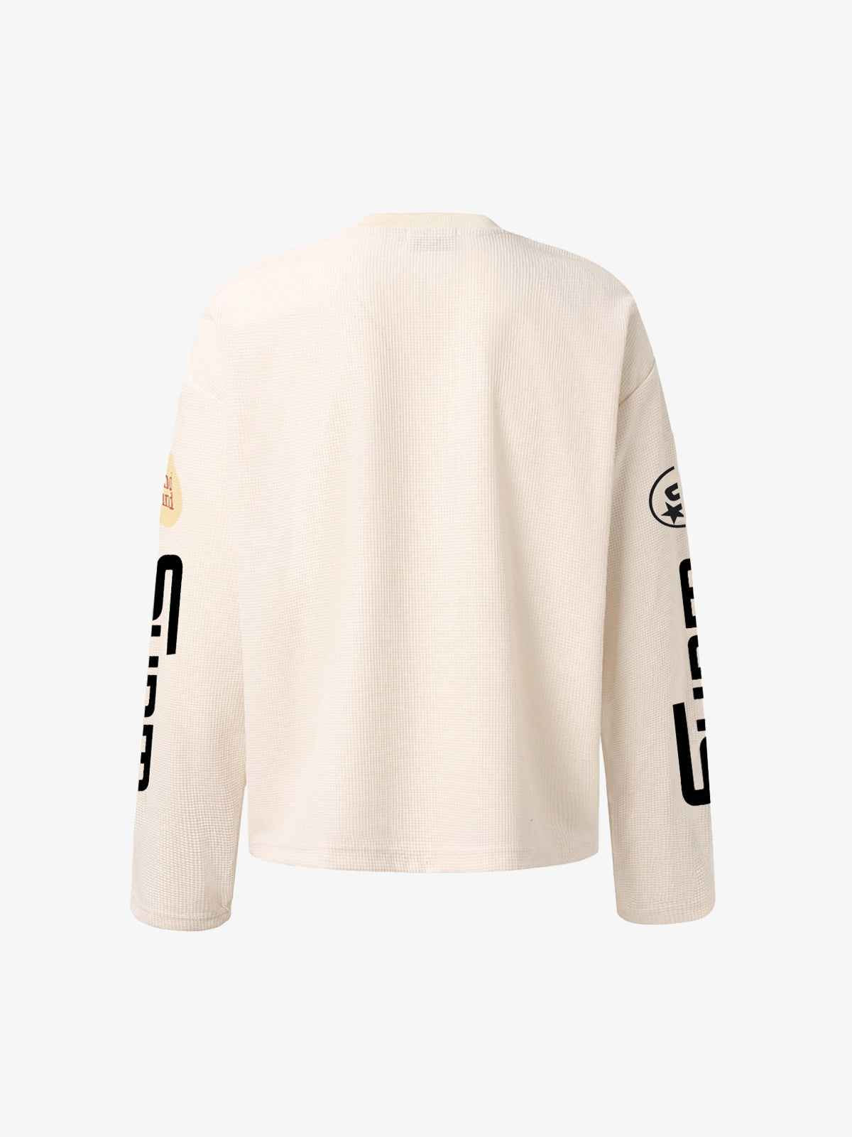 Textured Waffle SUPM Letter Graphic Long Sleeve T-Shirt