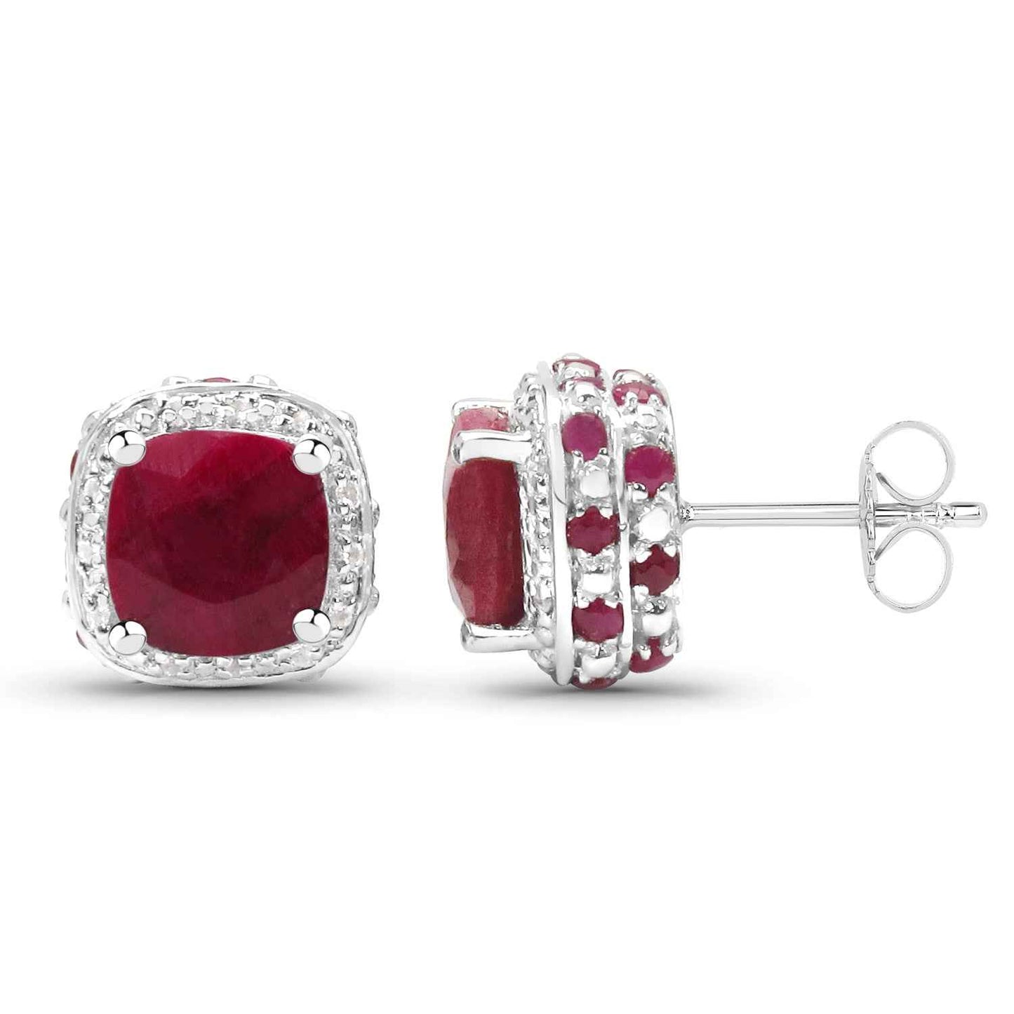 6.12 Carat Dyed Ruby, Ruby and White Topaz .925 Sterling Silver Earrings