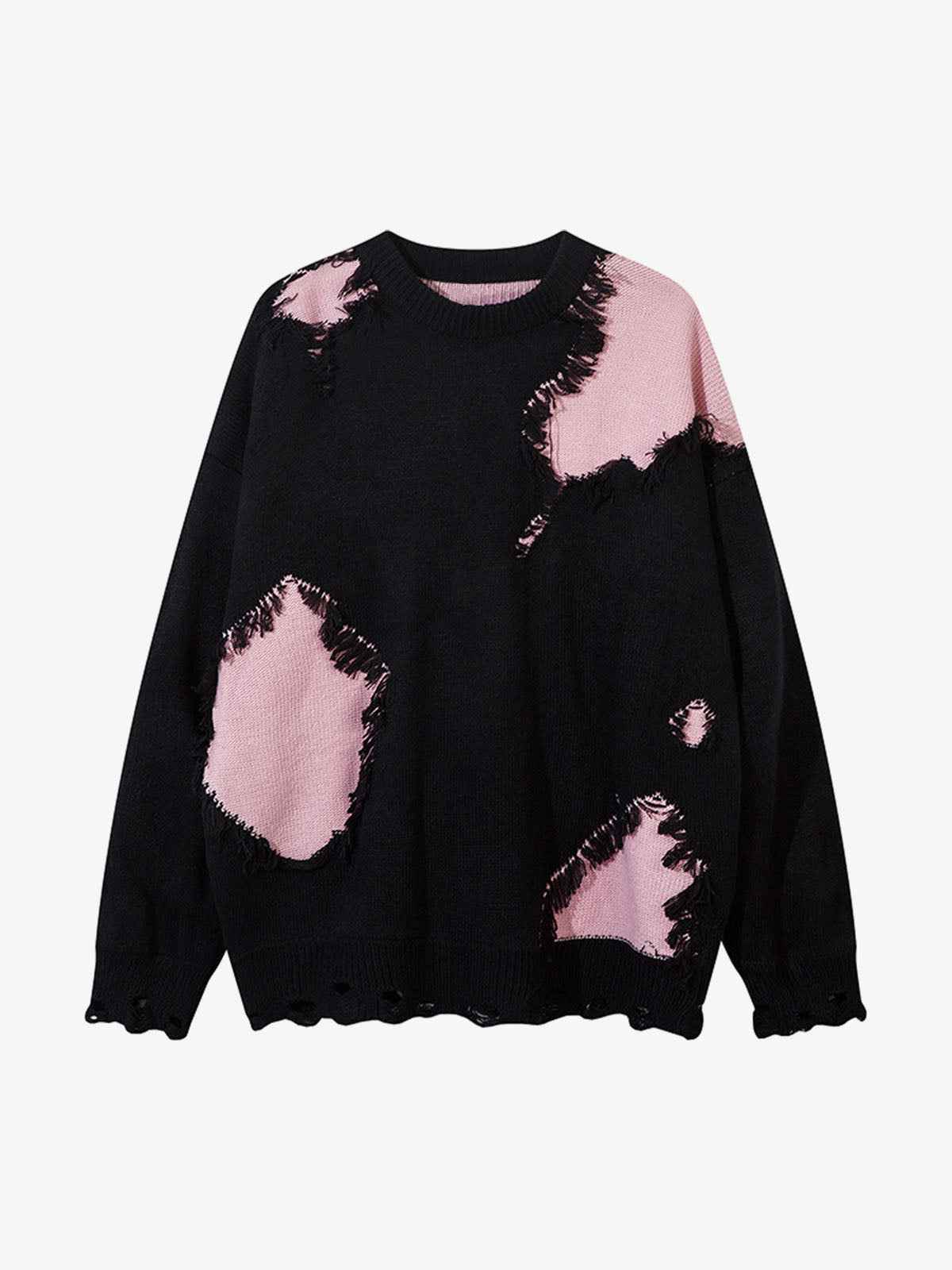 Niche Raw Edge Fringed Knit Sweater - Oversized Deconstructed Streetwear Jumper