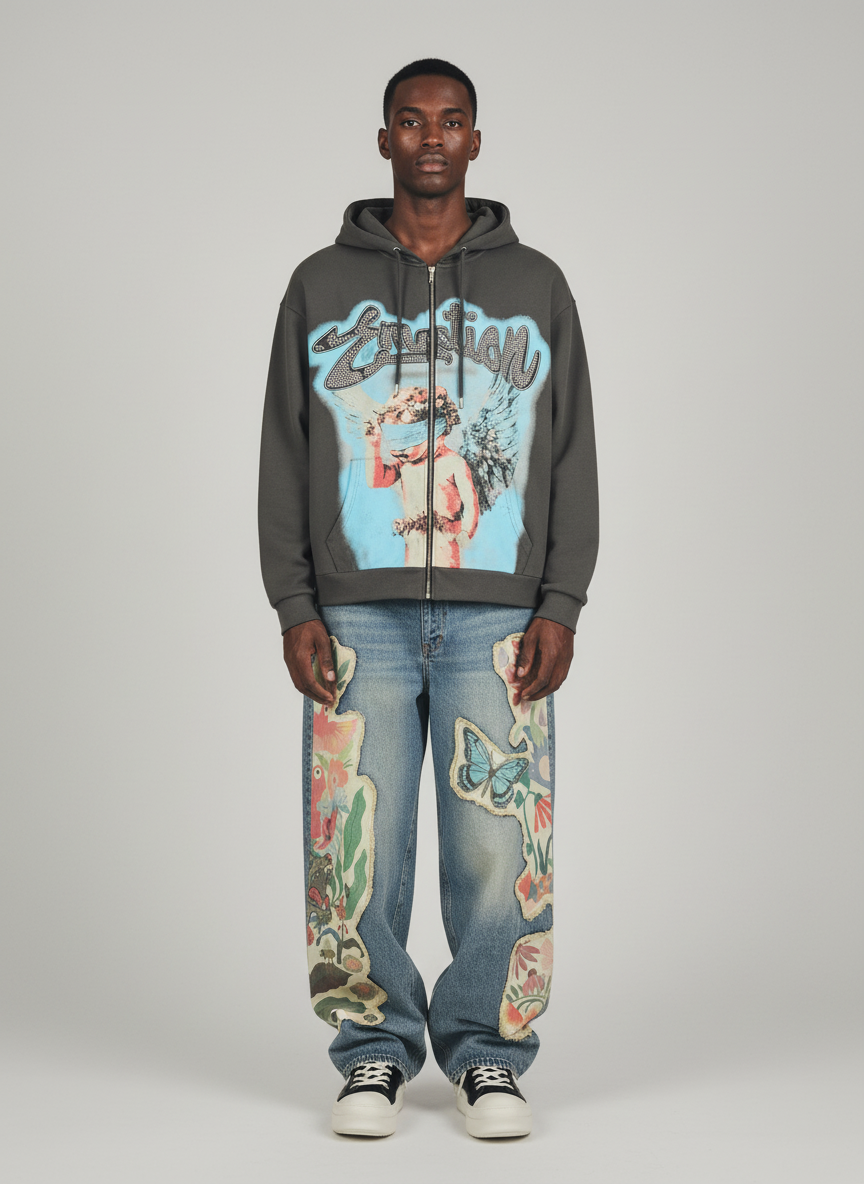 Vintage Floral Patchwork Baggy Jeans - Luxuryurbanwear