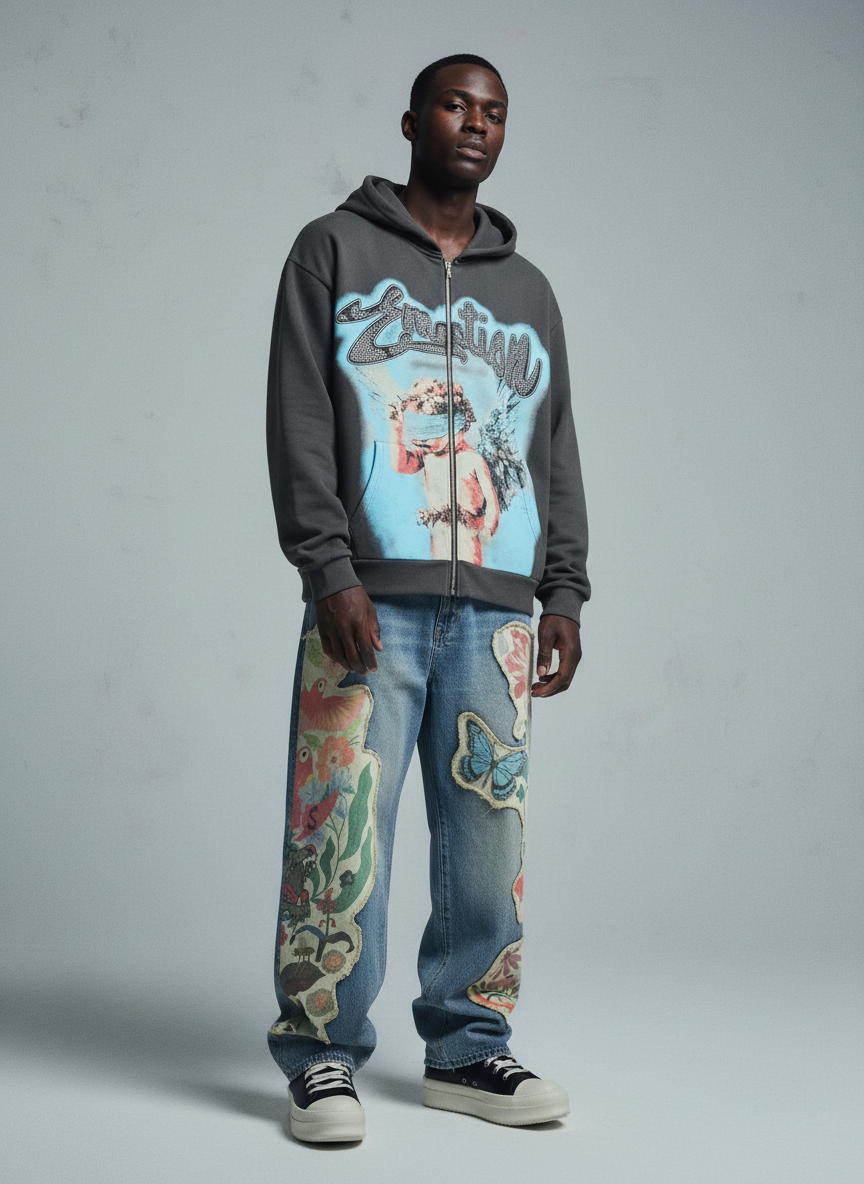Vintage Floral Patchwork Baggy Jeans - Luxuryurbanwear