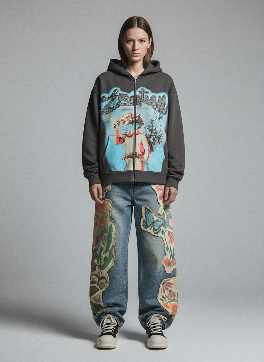 Vintage Floral Patchwork Baggy Jeans - Luxuryurbanwear