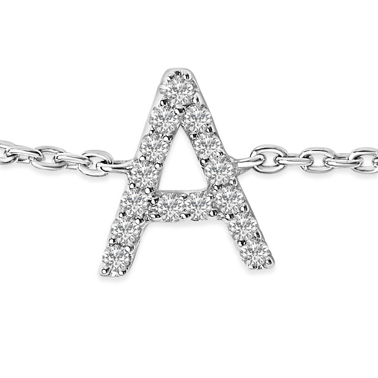 10K White Gold Diamond Accent "A" Initial Charm and Link Bracelet