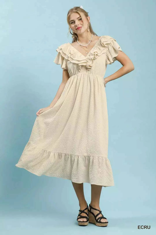 Umgee Textured Ruffle Midi Dress