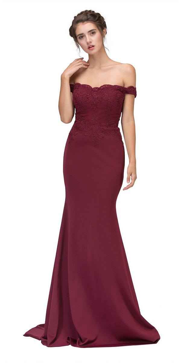 CLEARANCE - Eureka 7100 Lace Appliqued Bodice Long Dress Off-Shoulder (Size 2XL)