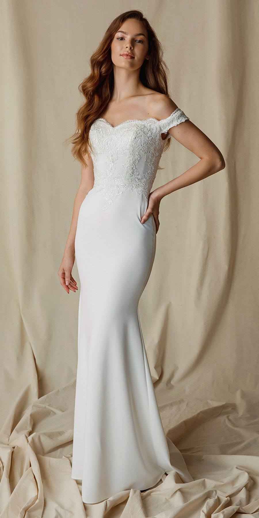 CLEARANCE - Eureka 7100 Lace Appliqued Bodice Long Dress Off-Shoulder (Size S)