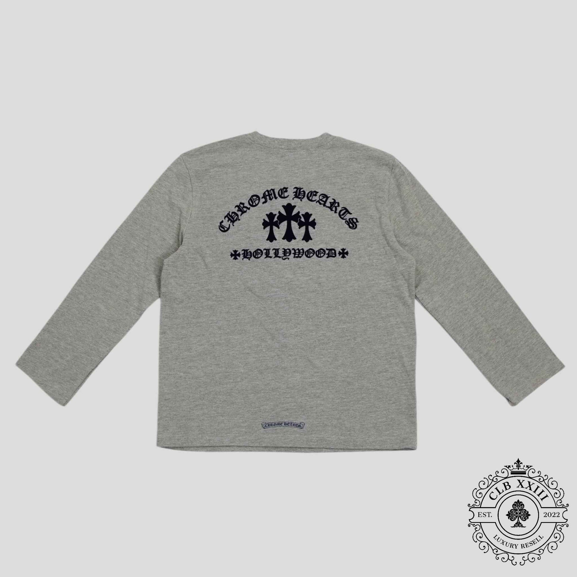 Chrome Hearts Triple Cross Flocked Long Sleeve in Grey