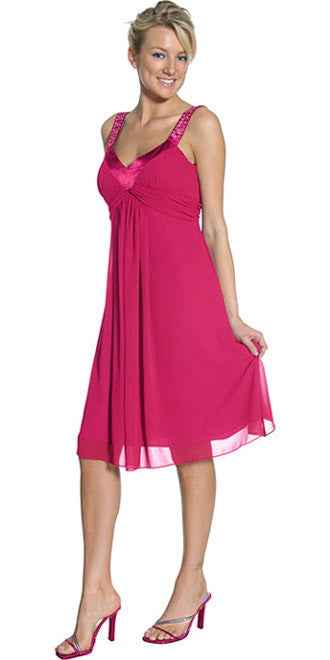 CLEARANCE - Juliet 732 Chiffon Dress Knee Length Rhinestones Straps Gown (Size L)