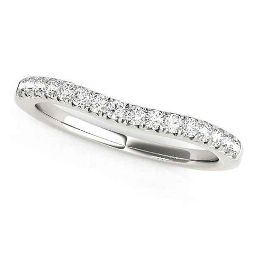 14k White Gold Pave Set Round Curved Wedding Band (1/4 cttw)