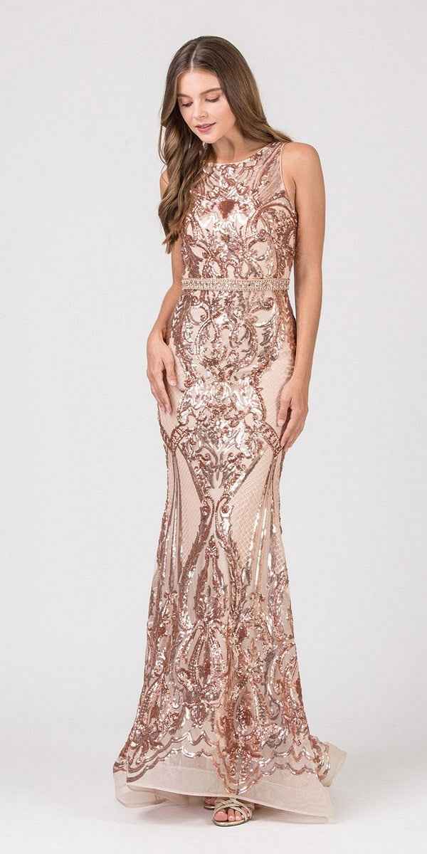 CLEARANCE - Eureka 7335 Sequins Mermaid Formal Gown Keyhole Back (Size L)