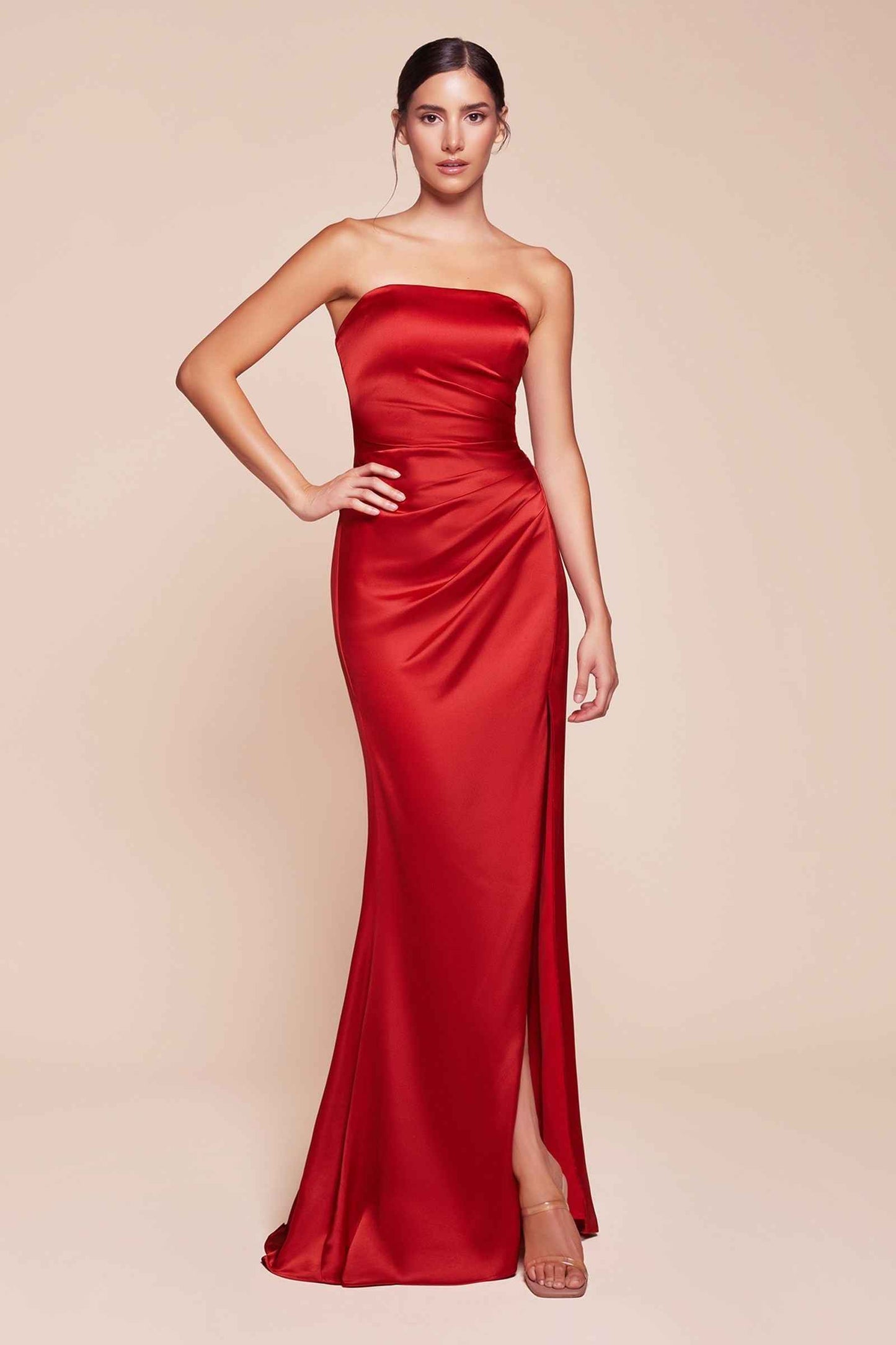 Ladivine 7451 Dress Strapless Satin Gown with Sash