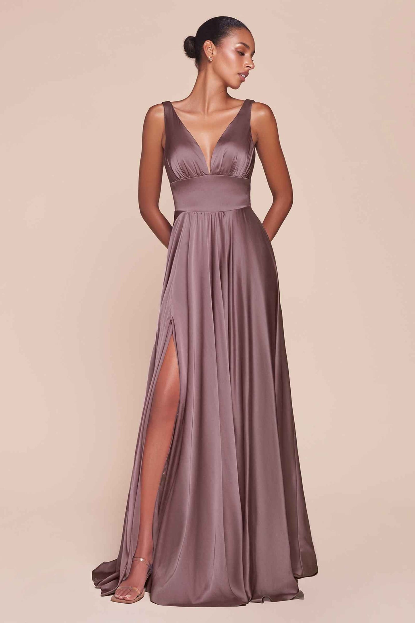 Ladivine 7469 Long Formal Evening Satin Dress with Slit