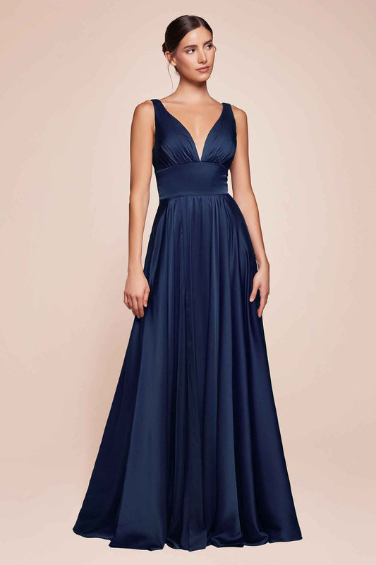 Cinderella Divine 7469 Floor Length Satin Formal V-Neckline Dress