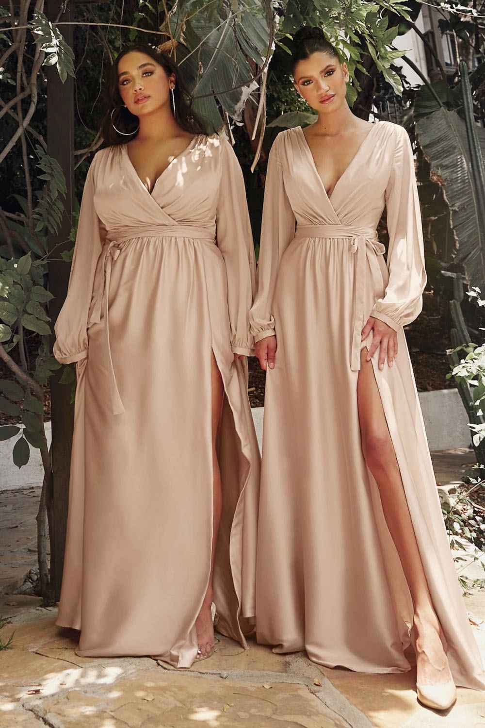 Cinderella Divine 7475C Long Split Blouson Sleeve Formal Dress Thigh Split