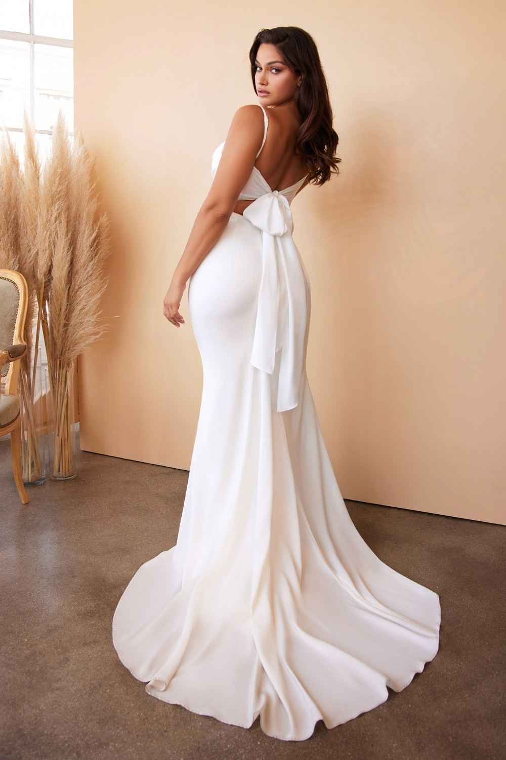 Cinderella Divine 7487W Fitted Satin Dress Cowl Neckline Open Tie Back