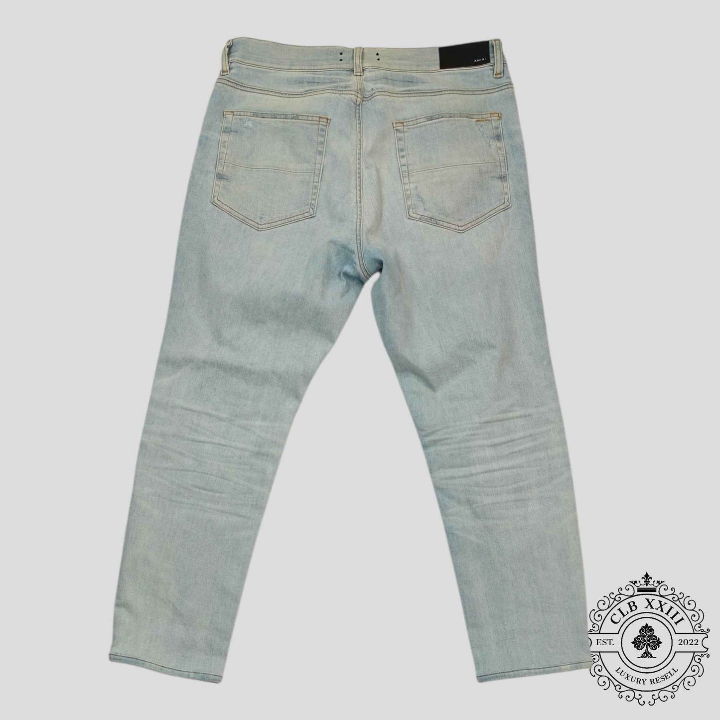 Amiri Watercolor Patch Jeans in Light Wash/Multicolor