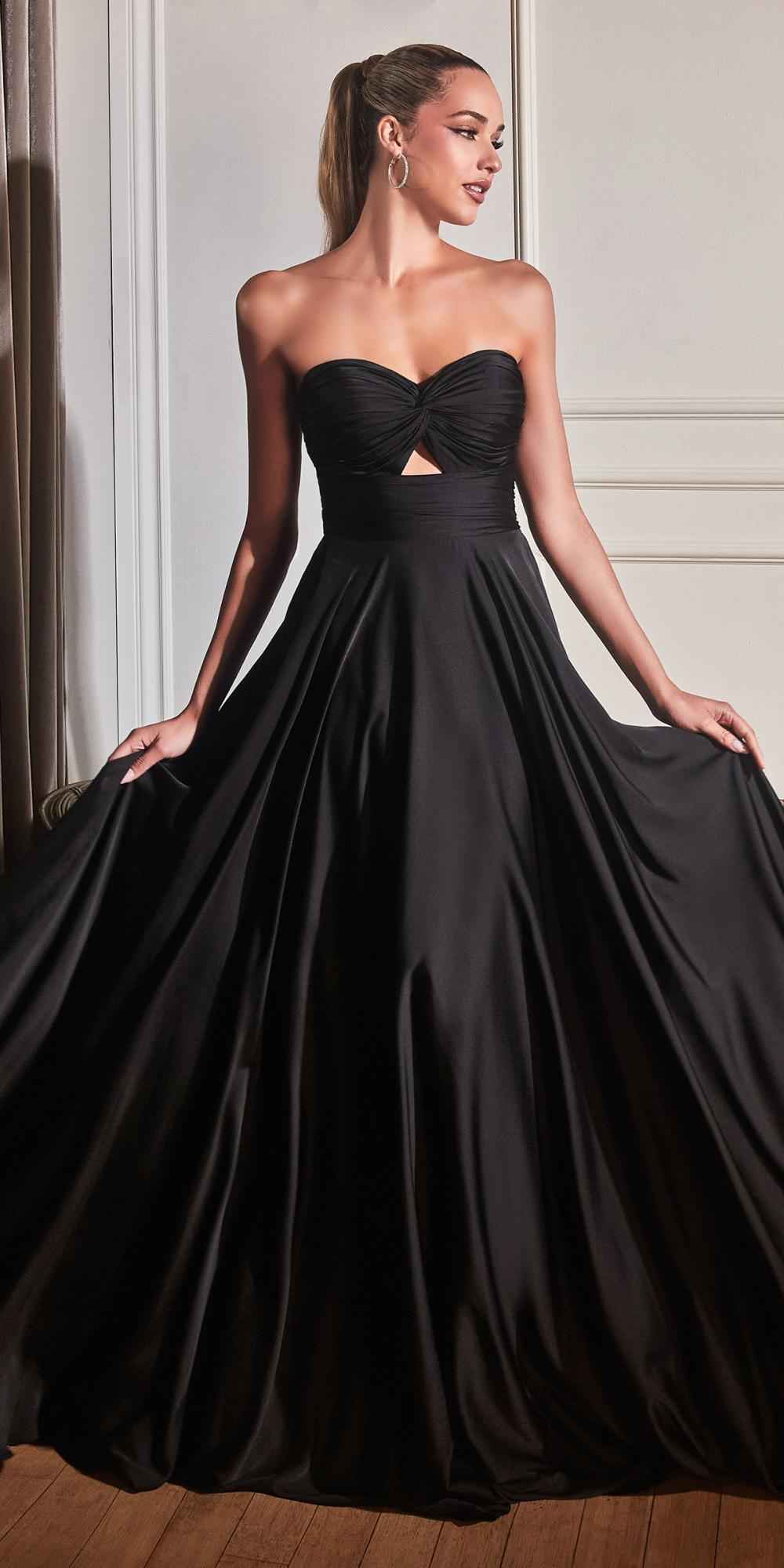 Ladivine 7496 Floor Length A-Line Luxurious Satin Strapless Keyhole Dress