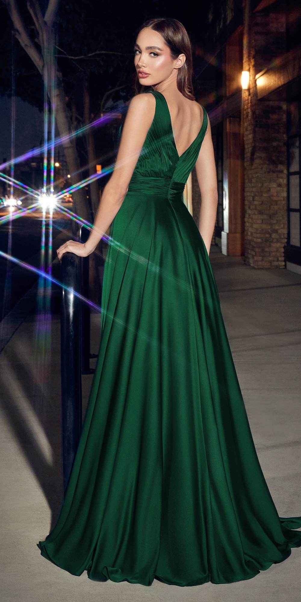 Ladivine 7497 Long A-Line Satin Keyhole Twisted Bodice Formal Gown