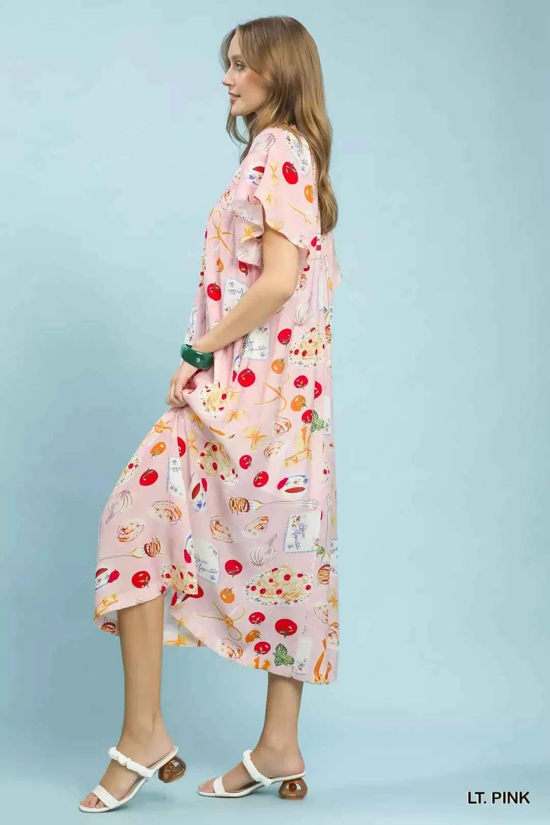 Umgee Abstract Print Flutter Sleeve Midi Dress