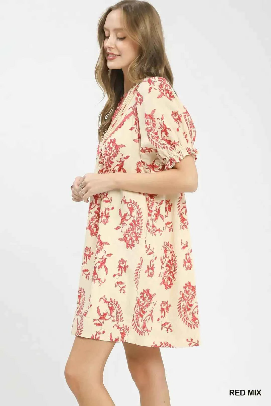 Umgee Mix Paisley Scallop Trim Dress