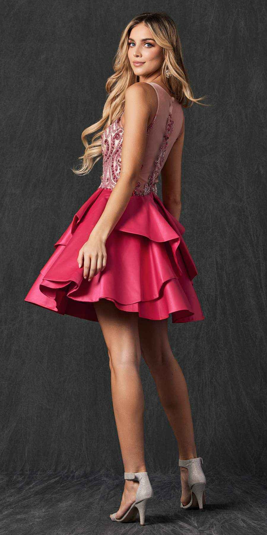 Juliet 760 Embellished Bodice Layered Skirt Short Dress