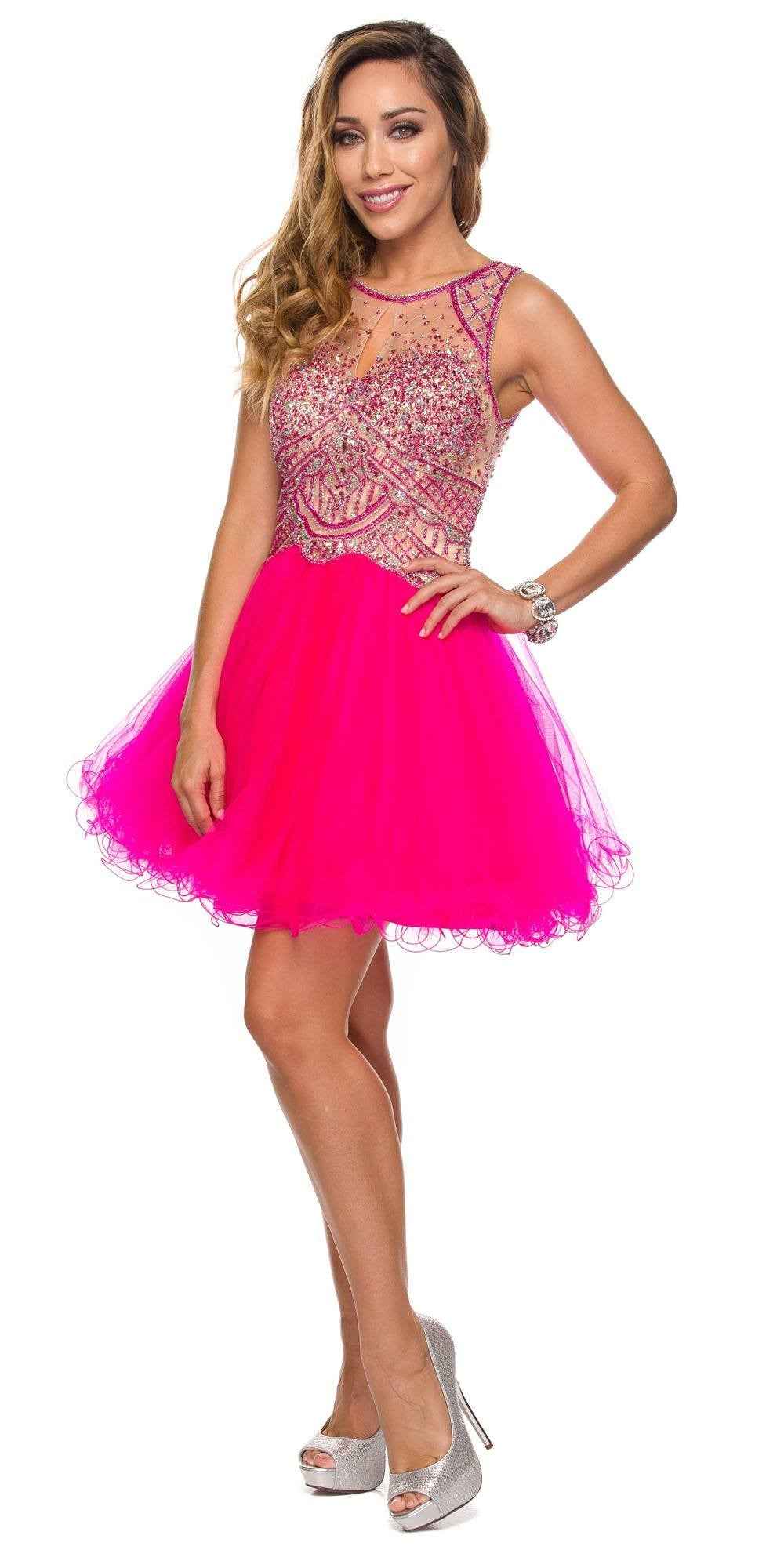 Juliet 761 Short Prom Dress Embellished Bodice with Keyhole