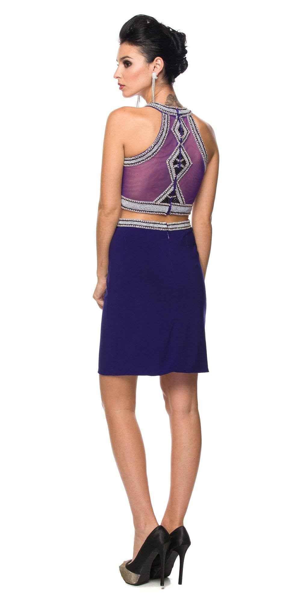 Juliet 767 Halter Two-Piece Dress Sheer Beaded Back