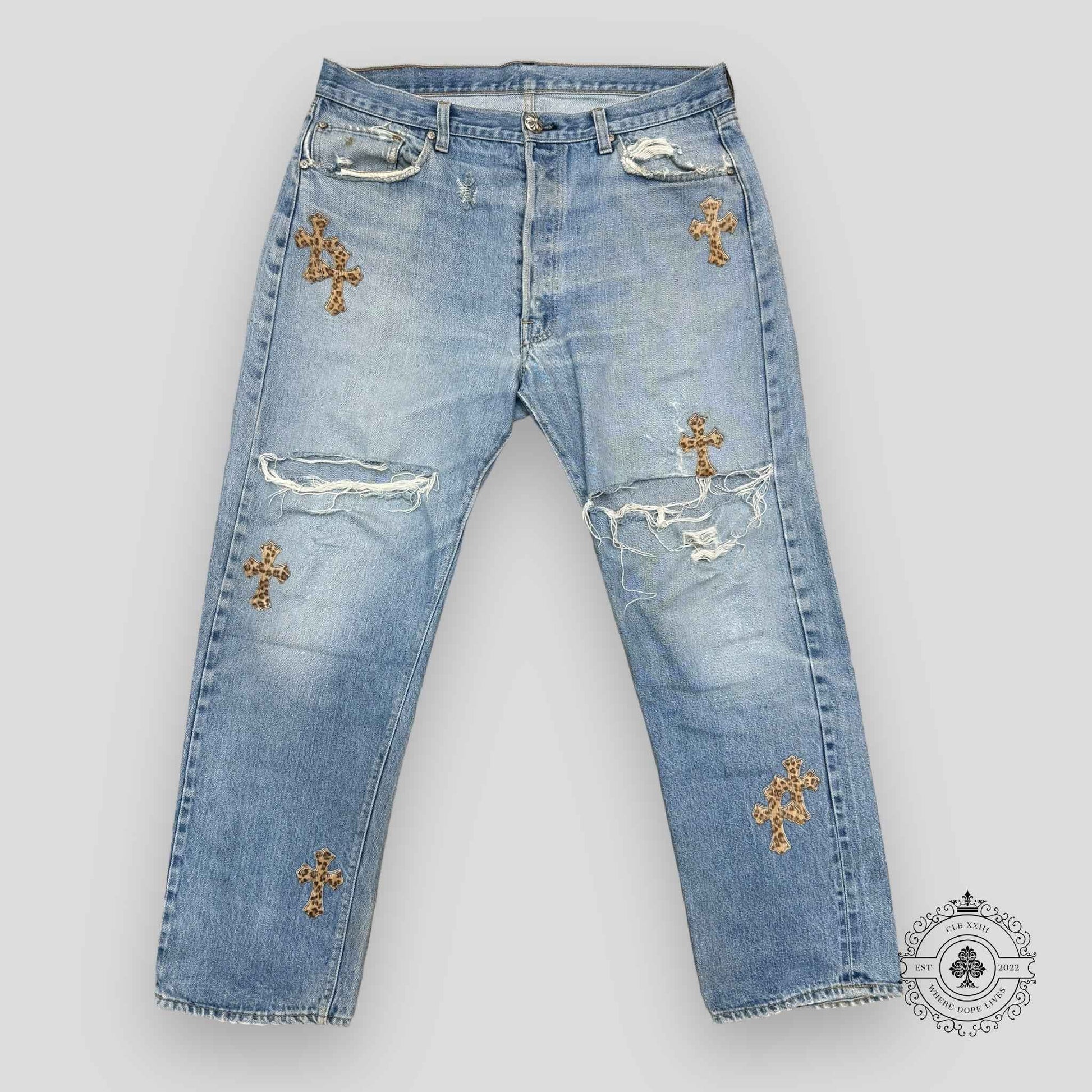 Chrome Hearts Leopard Cross Patch Jeans
