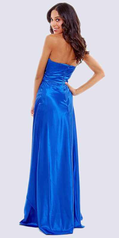 CLEARANCE - Long Strapless Formal Dress Satin Rhinestone Pleated Bodice (Size S, L)