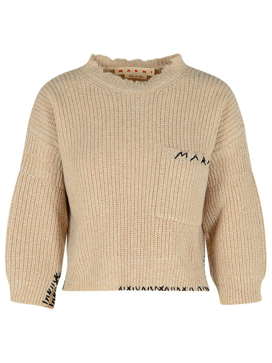 Marni Beige Mouliné Virgin Wool Sweater With 'Marni Mending' Embroidery Women