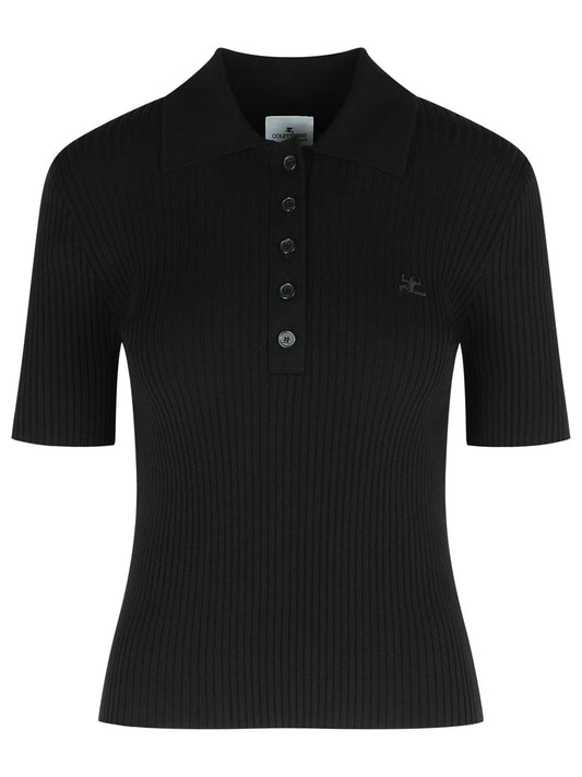 Courreges Black Viscose Blend Polo Shirt Women