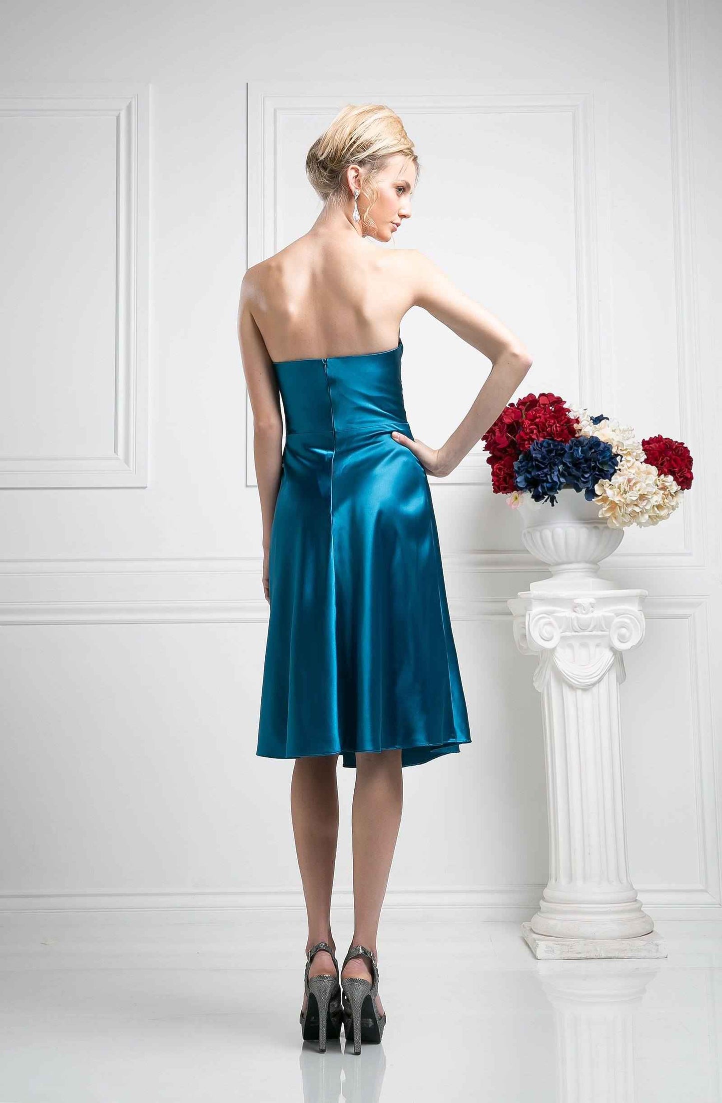 CLEARANCE - Cinderella Divine 7703 Strapless Satin Knee Length Dress (Size 3XL)