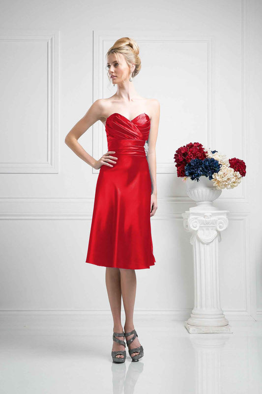 CLEARANCE - Cinderella Divine 7703 Strapless Satin Knee Length Dress (Size 3XL)