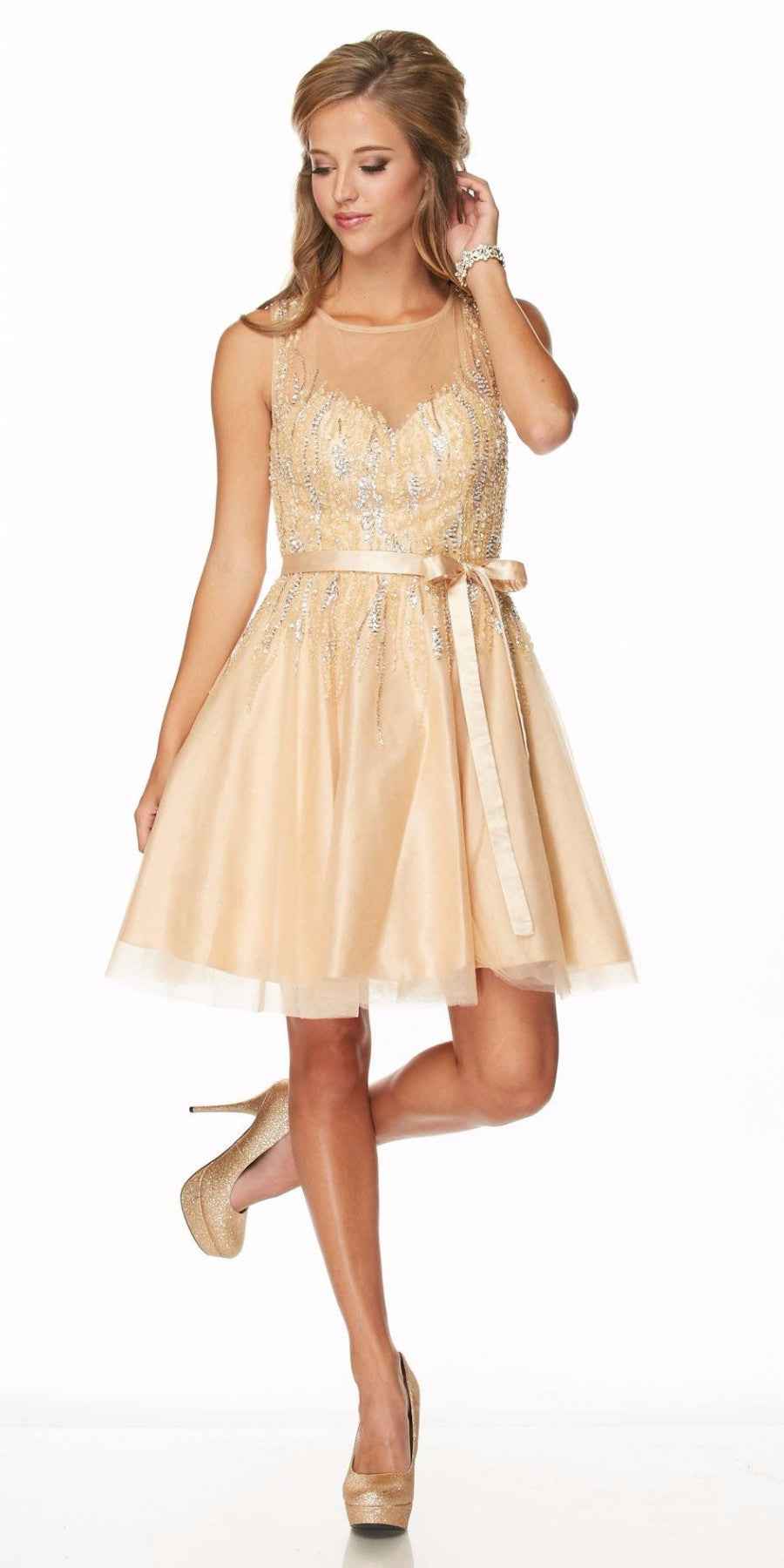 CLEARANCE - Juliet 776 Sequins Embellished Bodice Illusion Short Dress (Size M)
