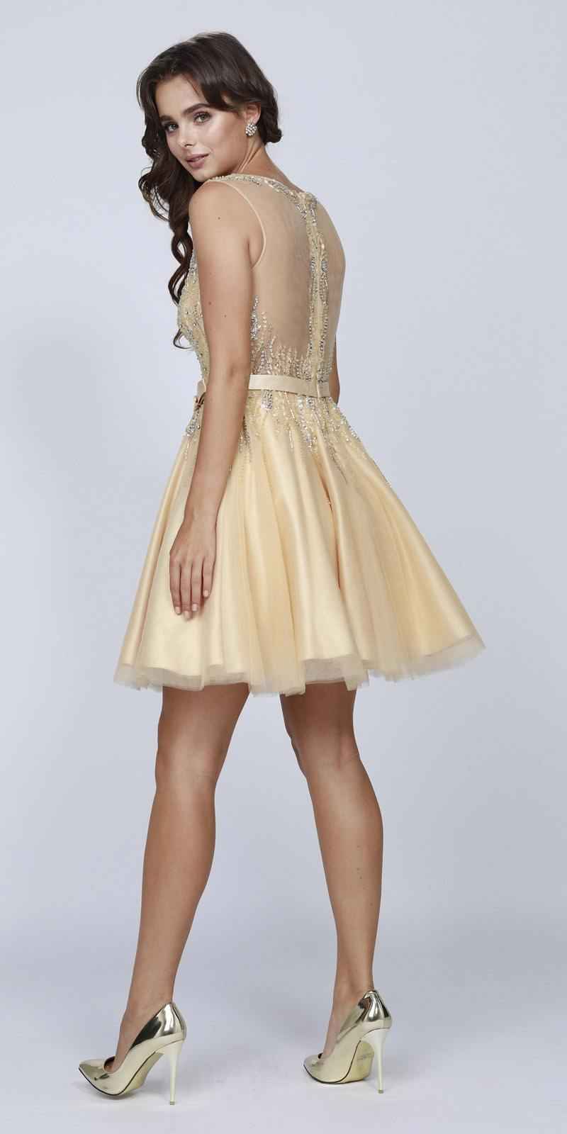 CLEARANCE - Juliet 776 Sequins Embellished Bodice Illusion Short Dress (Size M)